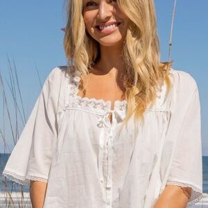 NATURAL LIFE White Prettiest Cotton Lace Blouse